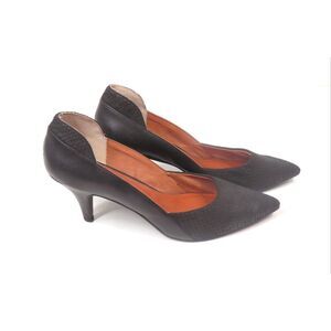 Seychelles Black Leather Pointed Toe Kitten Heel Textured Pumps Women Size 11